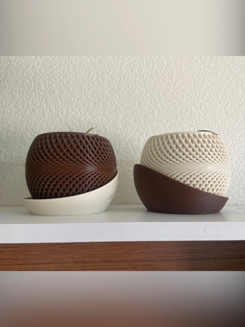 3D printed Brown and Bone White Textured Planter